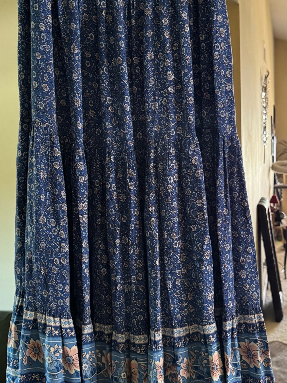 NATURAL LIFE Navy Blue Floral Tiered Maxi Skirt